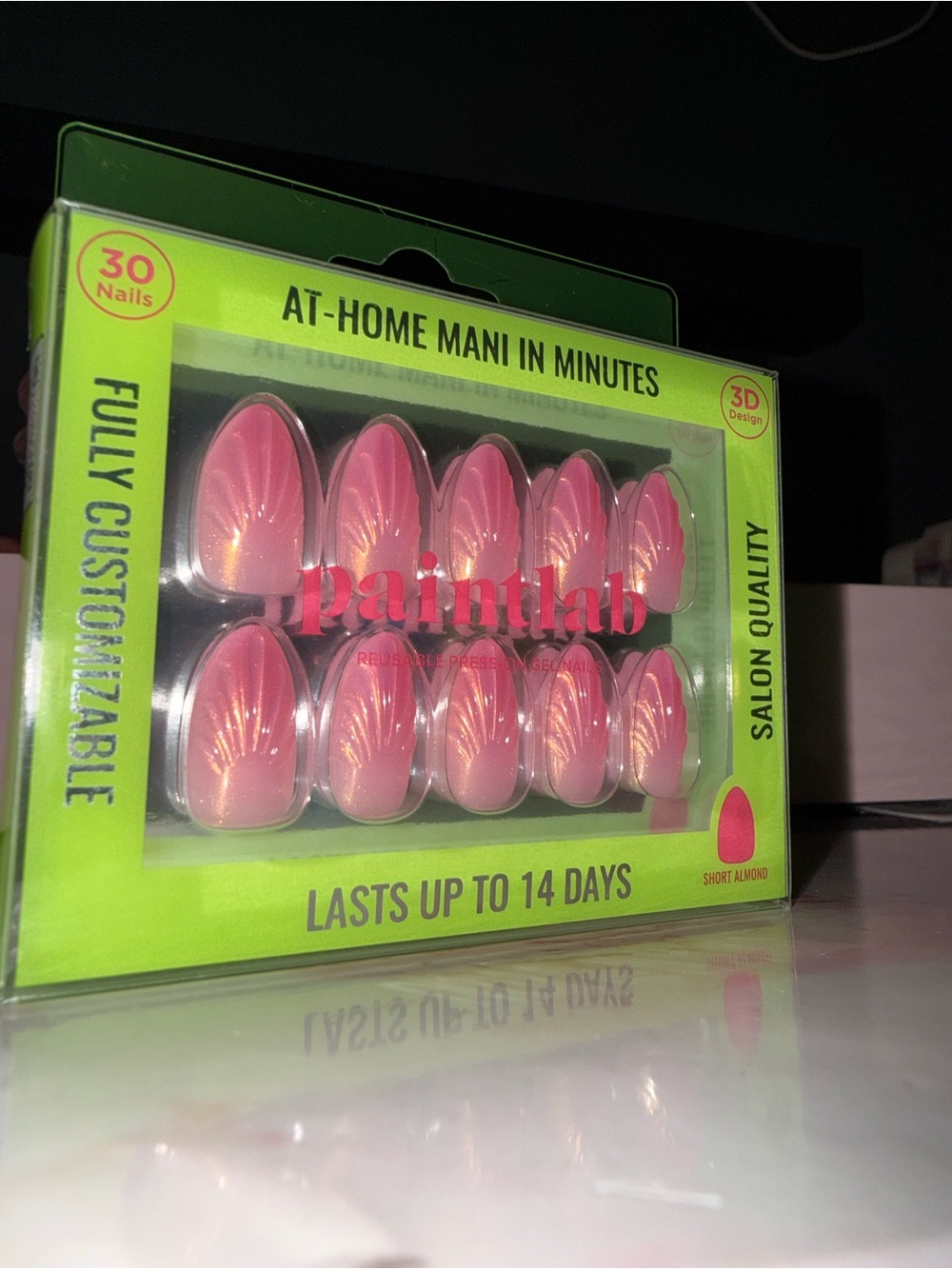 Paintlab Press-On Nails - Pink Iridescent Short Almond (30 Nails)